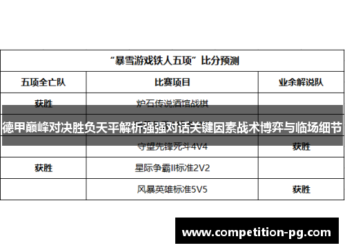 德甲巅峰对决胜负天平解析强强对话关键因素战术博弈与临场细节 德甲巅峰对决胜负天平解析强强对话关键因素战术博弈与临场细节