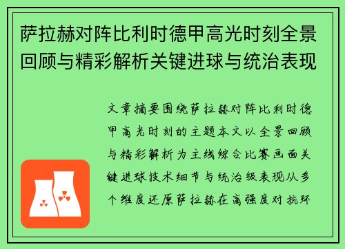 萨拉赫对阵比利时德甲高光时刻全景回顾与精彩解析关键进球与统治表现 萨拉赫对阵比利时德甲高光时刻全景回顾与精彩解析关键进球与统治表现